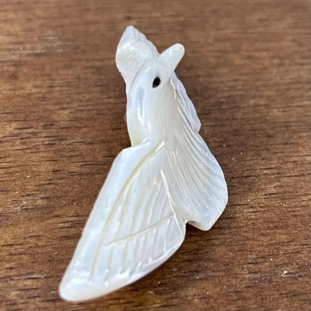 Vintage Signed Bethlehem Carved Mother of Pearl Dove Peace Bird Brooch 1950's